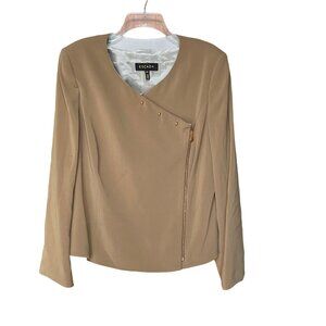 Escada Womens Solid Brown Asymmetric Gold Zipper Blazer Jacket Size 46 XL READ